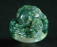 Green Moss Agate Carved Crystal Skull Ring, Size 7