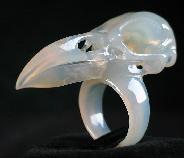 Translucent Agate Carved Raven Skull Ring, Crystal, Size 10