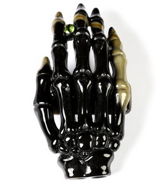 3.3" Black Agate Carved Crystal Hand Bones Buckle
