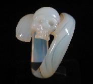 Translucent Agate Carved Crystal Skull Ring, Size 11