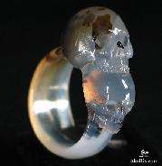 Translucent Agate Carved Crystal Skull Ring, Size 9