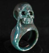 Indian Agate Carved Crystal Skull Ring, Size 9 1/2