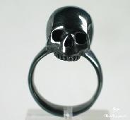 Hematite Carved Crystal Skull Ring, Size 11