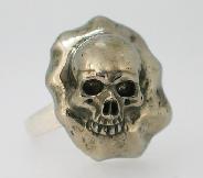 Pyrite Carved Crystal Skull Ring, Size 8