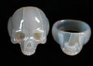 Translucent Agate Carved Crystal Skull Ring, Size 10