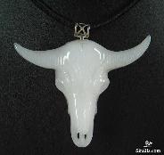 New White Jade Carved Bull Skull, Crystal