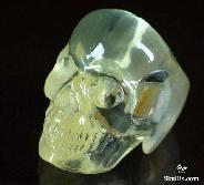 Gemstone, Clear Baltic Amber Carved Crystal Skull Ring, Size 6 1/2