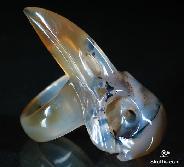 Translucent Agate Carved Raven Skull Ring, Crystal, Size 9