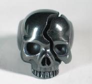 Hematite Carved Skull Ring, Crystal, Size 10