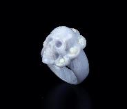 Opal with Blue Lace Agate Carved Crystal Skull Ring, Size 12