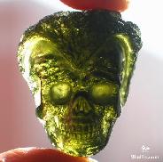57.5 CTS RARE Moldavite Carved Crystal Skull, Gemstone