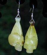 Gemstone, Baltic Amber Carved Skull Earring
