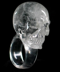 Clear Quartz Rock Crystal Carved Crystal Skull Ring, Size 9