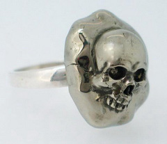 Pyrite & 925 Sterling Silver Carved Crystal Skull with 925 Sterling Silver Ring, Size 8