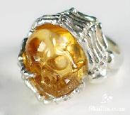 Citrine Carved Crystal Skull with sterling silver Ring, Size 8