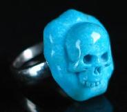 Gemstone Turquoise & 925 Sterling Silver Carved Skull Ring with 925 Sterling Silver, Size 8 1/2