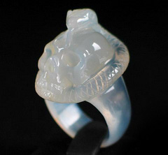 Translucent Agate Carved Crystal Skull Ring, Size 9 1/2