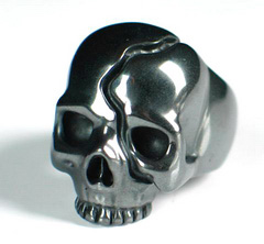 Hematite Carved Crystal Skull Ring, Size 9 1/2