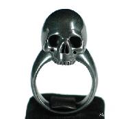 Hematite Carved Crystal Skull Ring, Size 7