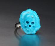 Turquoise Carved Crystal Skull Ring, Size 10
