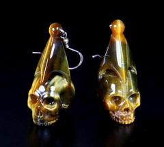 Tiger Eye Carved Crystal Skull Earring