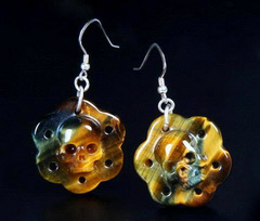 Tiger Eye Carved Crystal Skull Earring