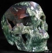 Geode 6.9" Green Moss Agate Carved Crystal Skull, Super Realistic