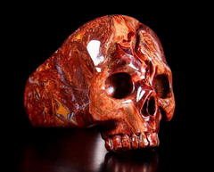 Red Pietersite Carved Crystal Skull Ring, Size 11 1/2