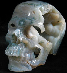 July 9, 2014 ACSAD (A Crystal Skull a Day) - Nature Deva - Green Moss Agate Carved Crystal Skull Sculpture