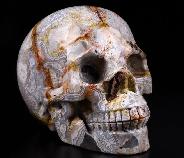 Huge 5.0" Red Crazy Lace Agate Carved Crystal Skull, Realistic