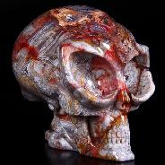 Huge 5.0" Red Crazy Lace Agate Carved Crystal Alien Skull Reiki Healing Stone Statue
