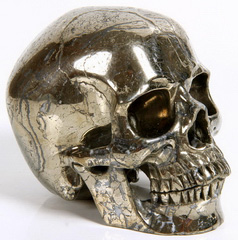 Huge 4.9" Pyrite Carved Crystal Skull, Super Realistic Skull