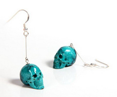 Turquoise Carved Crystal Skull Earrings