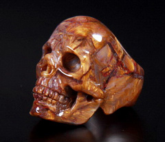 Size 9, Pietersite Carved Crystal Skull Ring
