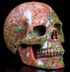 2.5" Pink & Green Unakite Carved Crystal Skull, Realistic