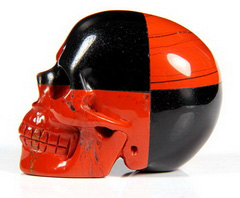 2.0" Red Jasper & Black Obsidian Carved Crystal Skull, Realistic