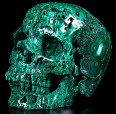 Gorgeous Huge 5.7" Malachite Carved Crystal Skull, Super Realistic