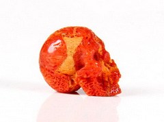 0.6" Red Coral Carved Crystal Skull, Realistic