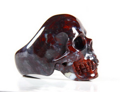 Size 11 Chinese Bloodstone Carved Crystal Skull Ring
