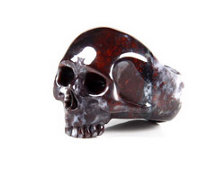 Size 10 1/2, Chinese Bloodstone Carved Crystal Skull Ring