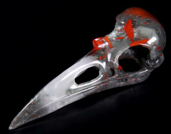 4.7" African Bloodstone Carved Crystal Raven Skull