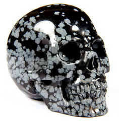 2.4" Snowflake Obsidian Carved Crystal Skull, Realistic
