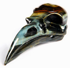 4.8" Blue & Gold Tiger Eye Carved Crystal Raven Skull