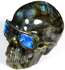 Top Quality! Blue Flash Glasses 4.8" Labradorite Carved Crystal Skull with Sunglasses