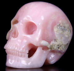 2.9" Pink Opal Carved Crystal Skull, Super Realistic