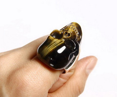 AMAZING FLASH Size 11, Tiger Eye Carved Crystal Skull Ring