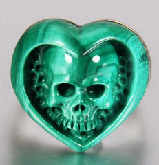 Size 7, Malachite Carved Crystal Skull Ring