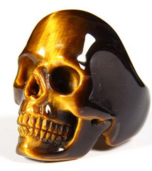 9 1/2 Gold Tiger Eye Carved Crystal Skull Ring