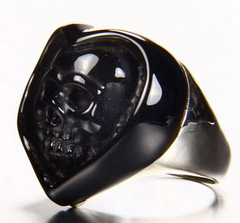 7 1/2 (18.0 mm) Black Obsidian Carved Crystal Skull Ring