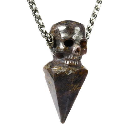 Gemstone Sapphire & 925 Sterling Silver Carved Crystal Skull Pendant with 925 Sterling Silver
